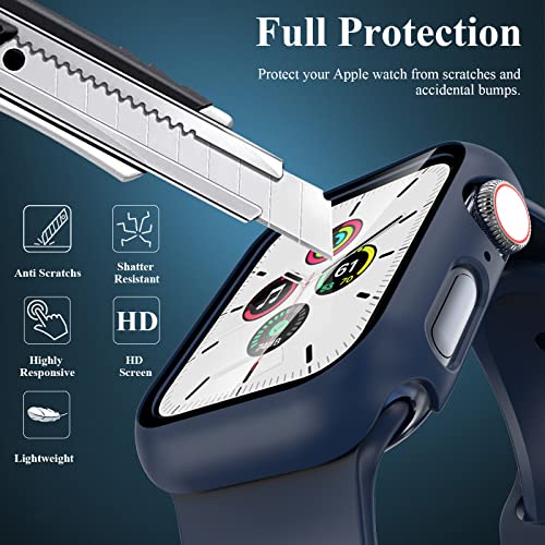 EWUONU 3 Pack Case Compatible with Apple Watch SE 3 Series 6/5/4 40mm with Tempered Glass Screen Protector, Hard PC Full Coverage Ultra-Thin HD Bumper Protective Cover for iWatch 40mm,Black/Blue/Clear - Image 3