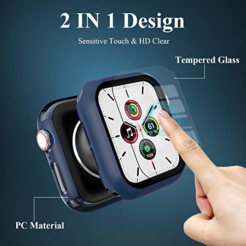 EWUONU 3 Pack Case Compatible with Apple Watch SE 3 Series 6/5/4 40mm with Tempered Glass Screen Protector, Hard PC Full Coverage Ultra-Thin HD Bumper Protective Cover for iWatch 40mm,Black/Blue/Clear - Image 2