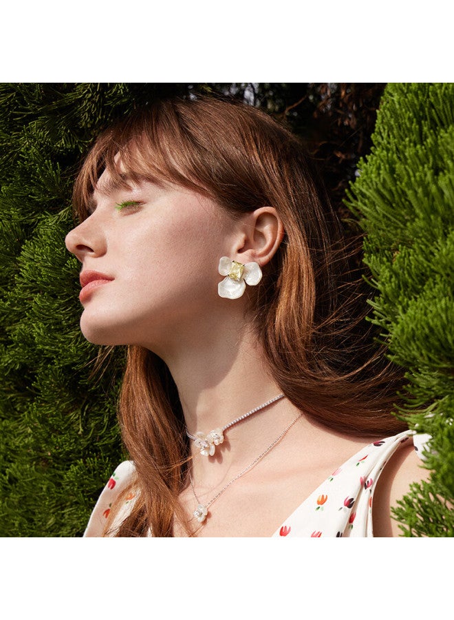 Hefang elry, White Iris Sugar Cube Earrings, Silver Ear Studs For Women, Luxurious High-end Birthday And New Year Gift For Girlfriend - Image 1