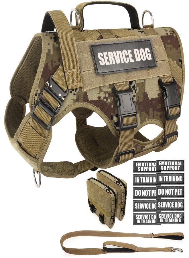 WINSEE Tactical Dog Harness with Dog Leash, Service Working MOLLE Vest with 10 Pet Patches for Dog, No Pull Military Harness and Backpack for Training Hunting Walking - Image 1