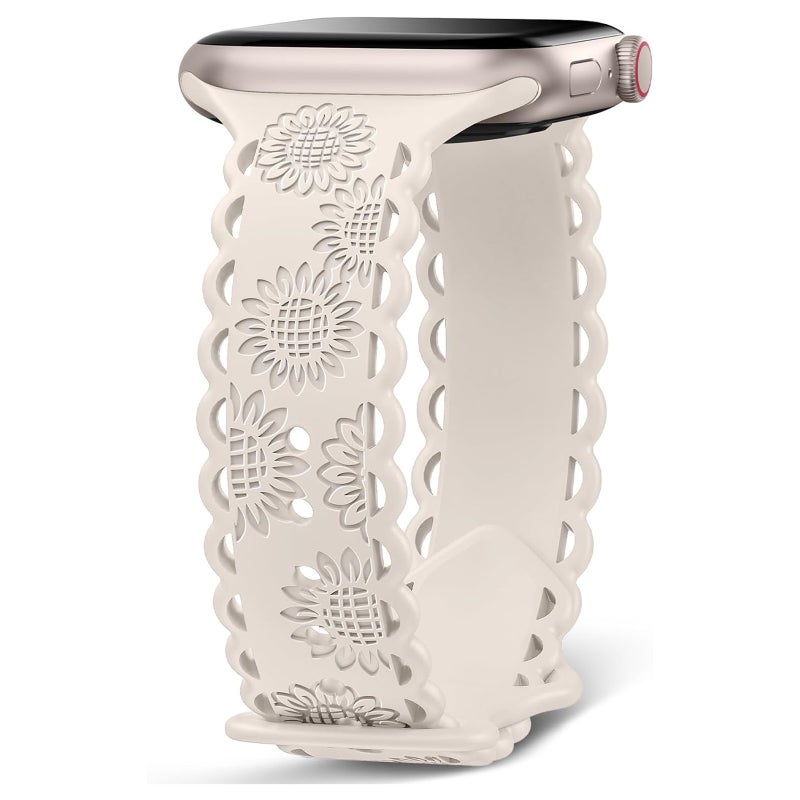 إيروريكس سوار ساعة Apple Watch Series 8 مقاس 41 مم من السيليكون المنقوش بنقشة عباد الشمس من الدانتيل (ضوء النجوم) - Image 1