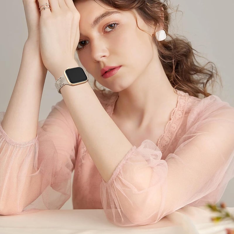 إيروريكس سوار ساعة Apple Watch Series 8 مقاس 41 مم من السيليكون المنقوش بنقشة عباد الشمس من الدانتيل (ضوء النجوم) - Image 4