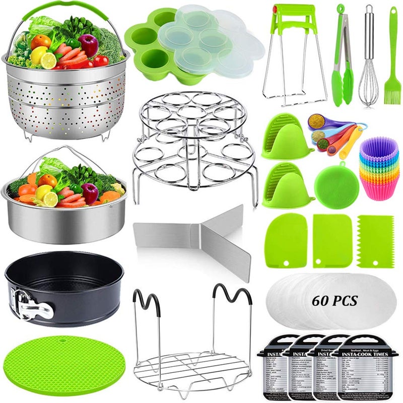 Sugaroom 101 PCS Pressure Cooker Accessories Set Compatible with Instant Pot Accessories 6 qt 8 quart  2 Steamer Baskets Springform Pan Egg Rack Egg Bites Mold Steamer Rack and More