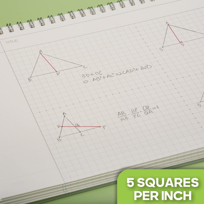 TWONE Spiral Graph Paper Notebook with Transparent Plastic Cover, 60 Sheets, 7" x 10" for Home, School, Math,Cornell Notes, College Students - Image 2