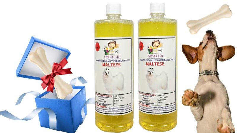 swacch Shampoo | Puppy Safe Shampoo | Maltese Dog Shampoo (1 Litre) (Pack of 2) Lemon + Medium White Bone | Dog Chew Bones | Teething chew Toy | Dental Teething |Combo Pack - Image 1