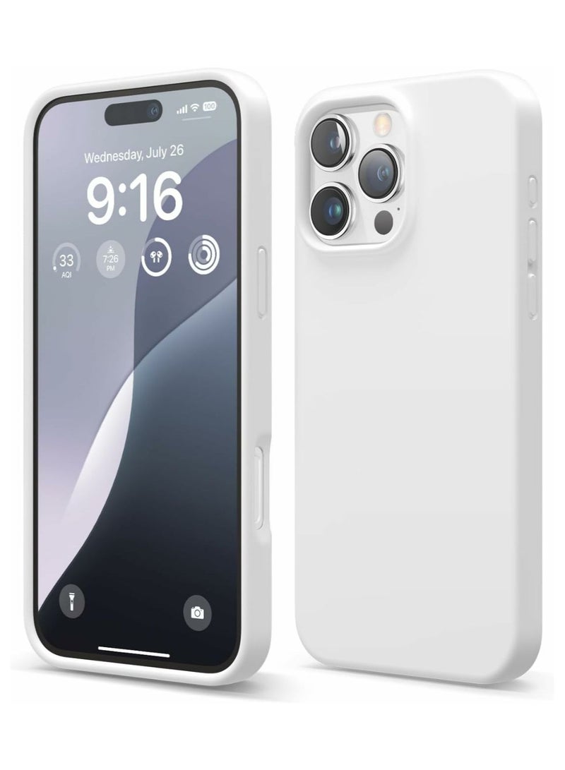 Silicone Case Compatible with iPhone 16 Pro, Slim Liquid Silicone Phone Case with 3-Layer Soft Rubber Shockproof Bumper with TPU Lining (White) - Image 1