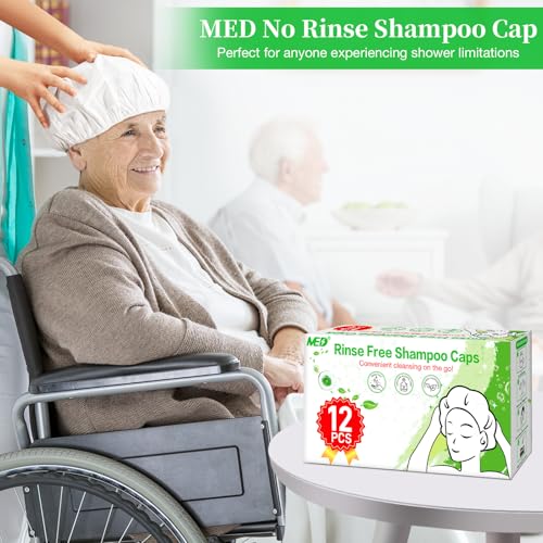 Med Shampoo Caps No Rinse Waterless Hair Washing Shower Caps 12 Packs for Elderly, Women, Hospital, Camping - Image 3