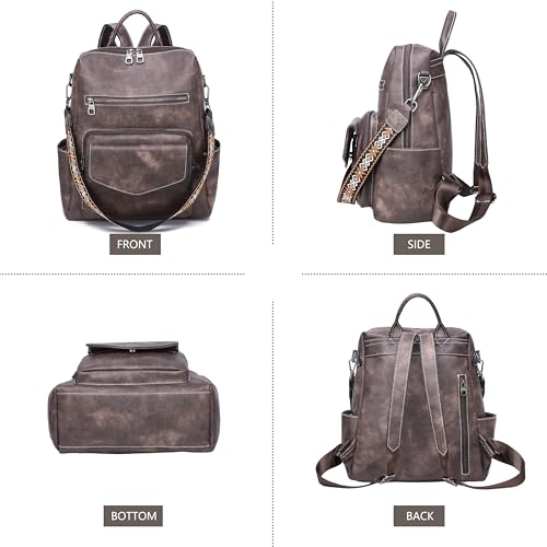 WYFJNX Backpack Purse for Women Leather Backpack Ladies Fashion Handbag Designer Shoulder Bag Small Travel Bag Dark Brown - Image 3