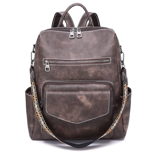 WYFJNX Backpack Purse for Women Leather Backpack Ladies Fashion Handbag Designer Shoulder Bag Small Travel Bag Dark Brown - Image 1