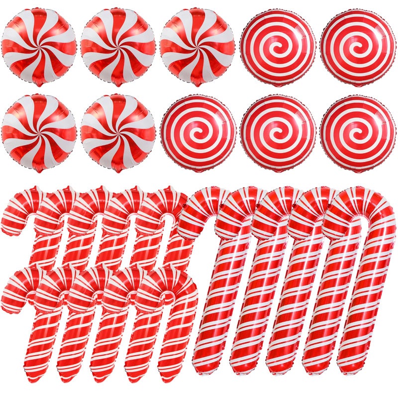 Villorem 25Pcs Christmas Candy Cane Balloons Red Round Candy Foil Balloons for Christmas Birthday Party Holiday Photo Backdrop Candies Theme Decoration Party Supplies - Image 3