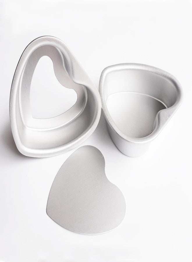 LoveDeal Set of 2 Heart Cake Mold 4 Inch, Small Heart Shaped Baking Pans with Removable Bottom, Aluminum Cheesecake Pan for Wedding, Anniversary, Oven Baking - Image 1