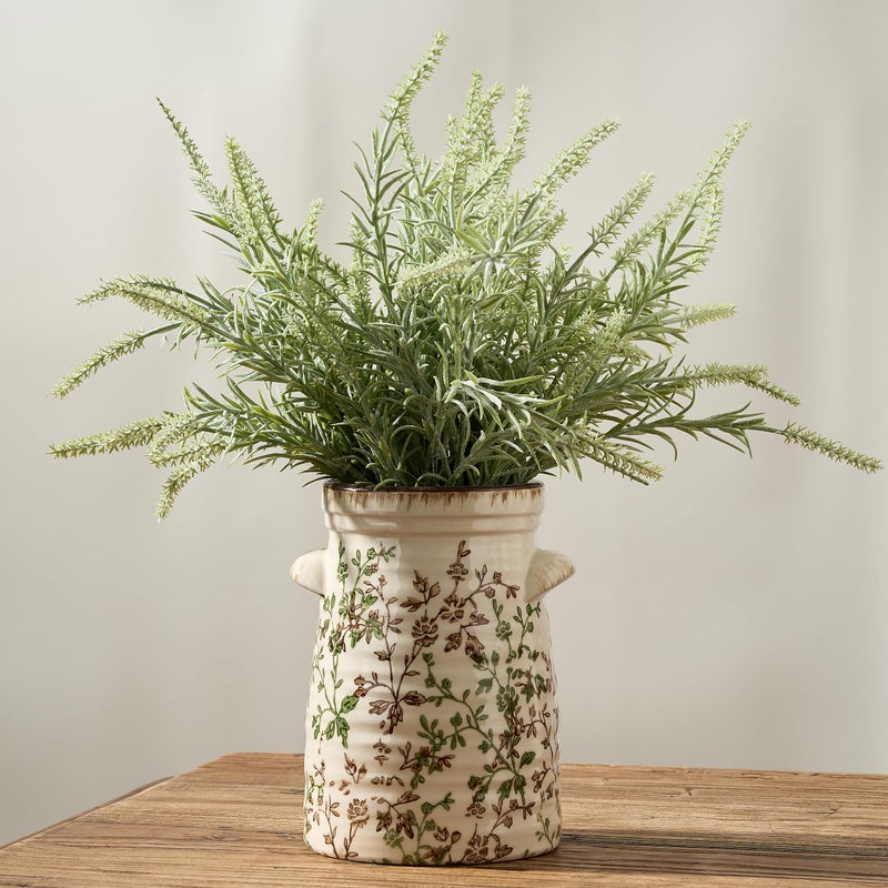 SIDUCAL Ceramic Green and Beige Retro Vase with Two-Ear, 7.6 Inch Ice Cracked Vintage Pastoral Vase, Rustic Farmhouse Vases for Home Decor, Table, Living Room, Shelf Decor, Chinoiserie Decor - Image 1