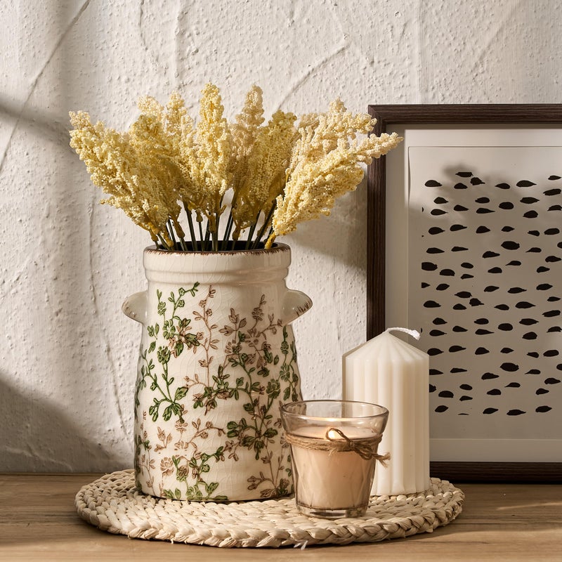 SIDUCAL Ceramic Green and Beige Retro Vase with Two-Ear, 7.6 Inch Ice Cracked Vintage Pastoral Vase, Rustic Farmhouse Vases for Home Decor, Table, Living Room, Shelf Decor, Chinoiserie Decor - Image 4