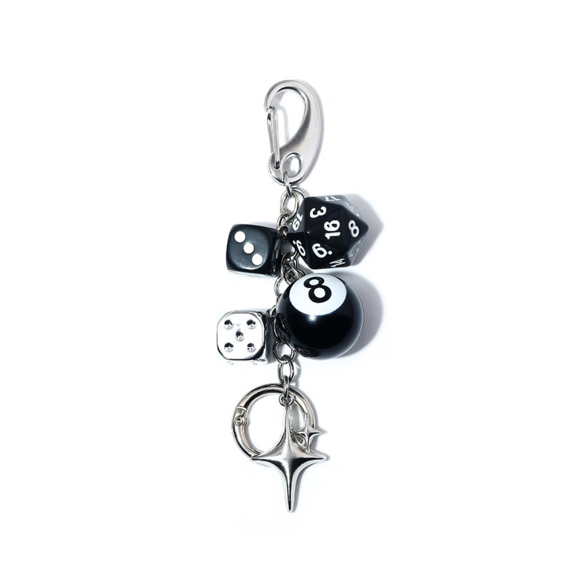 SORGERLY 8 Ball Dice Charm Keychain - Cool Black Bag Purse Handbag Backpack Car Accessories - Y2K Aesthetic Star Key Chain for Women Men(Black) - Image 1