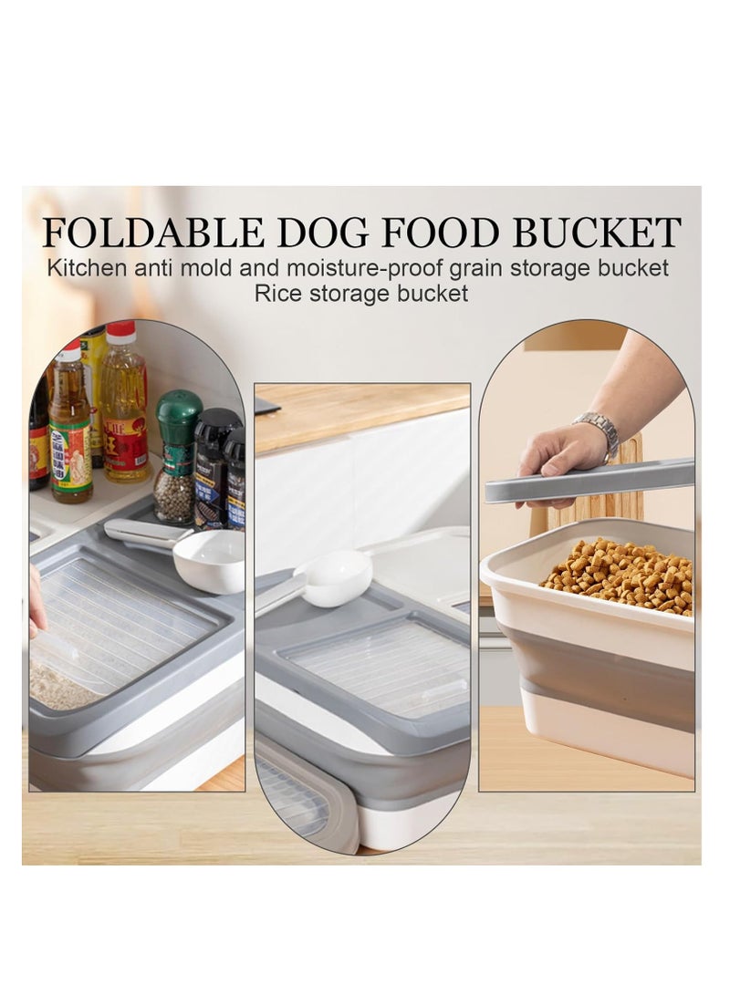 Foldable Pet Food Storage Container with Measuring Cup - 10 kg Collapsible Dog and Cat Dry Food Bin, Moisture Proof Sliding Lid, Rice and Cereal Dispenser, Food Grade PP, 43 x 25 cm, Grey - Image 4