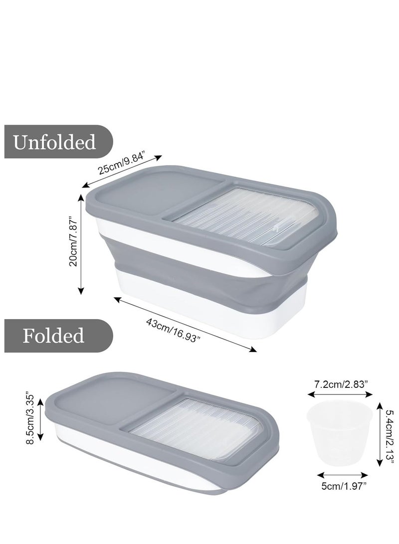 Foldable Pet Food Storage Container with Measuring Cup - 10 kg Collapsible Dog and Cat Dry Food Bin, Moisture Proof Sliding Lid, Rice and Cereal Dispenser, Food Grade PP, 43 x 25 cm, Grey - Image 1