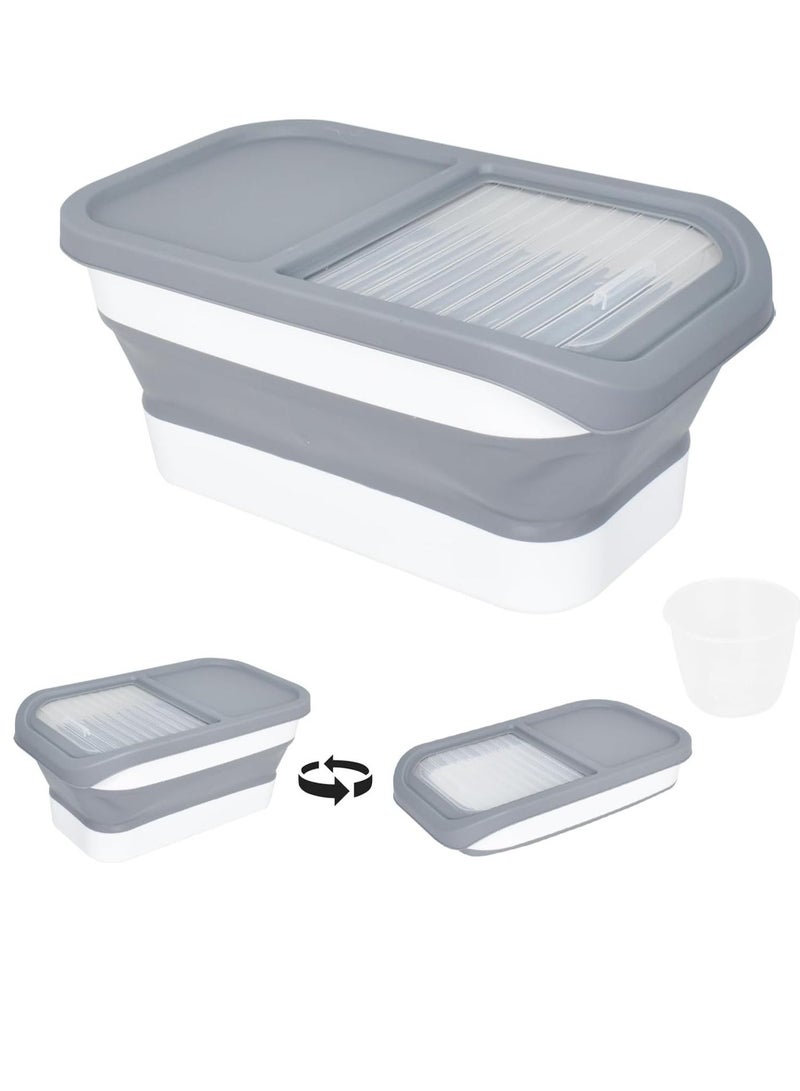 Foldable Pet Food Storage Container with Measuring Cup - 10 kg Collapsible Dog and Cat Dry Food Bin, Moisture Proof Sliding Lid, Rice and Cereal Dispenser, Food Grade PP, 43 x 25 cm, Grey - Image 3
