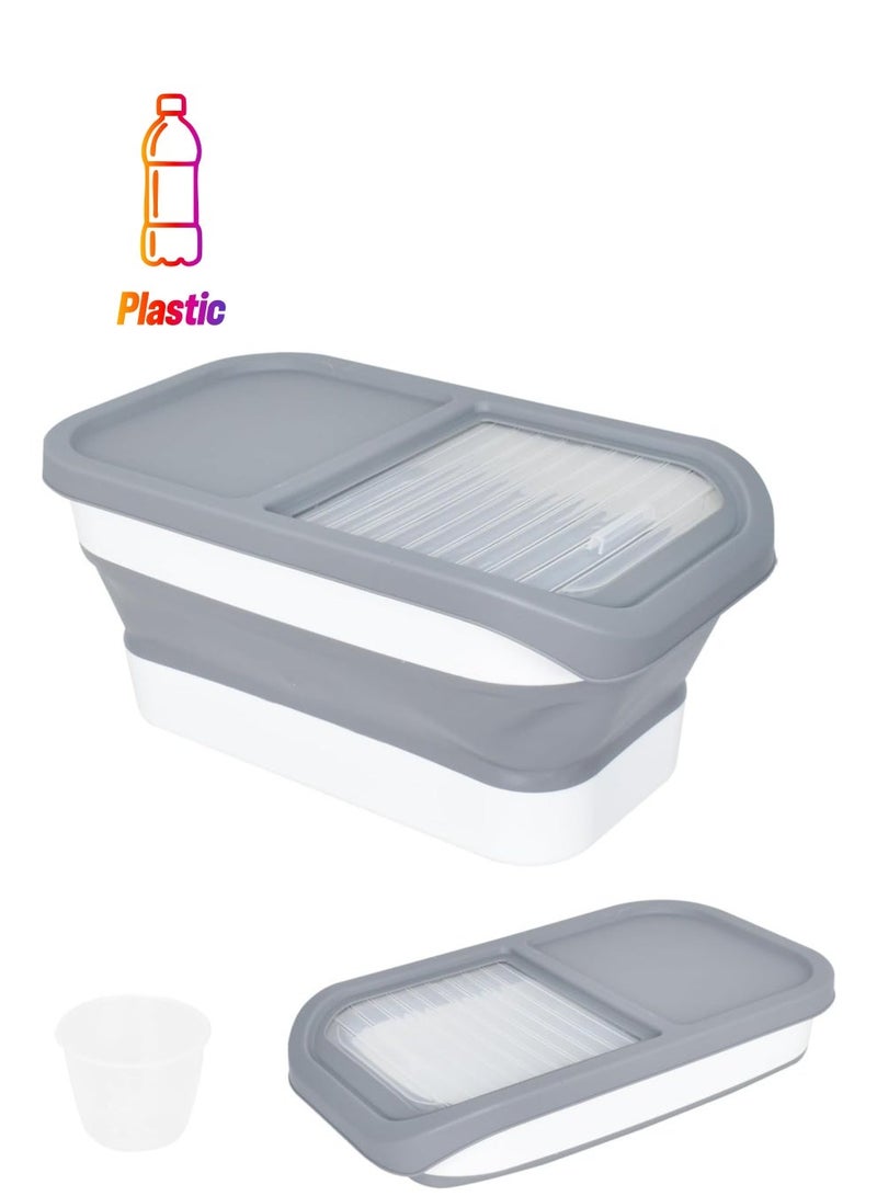 Foldable Pet Food Storage Container with Measuring Cup - 10 kg Collapsible Dog and Cat Dry Food Bin, Moisture Proof Sliding Lid, Rice and Cereal Dispenser, Food Grade PP, 43 x 25 cm, Grey - Image 2