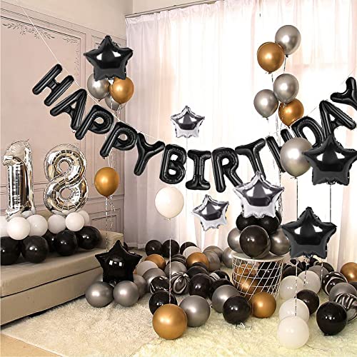 CANREVEL Happy Birthday Banner 13pcs 16 Inch Mylar Foil Letters with 12pcs Star Balloons Birthday Party Decorations - 3D Black - Image 5