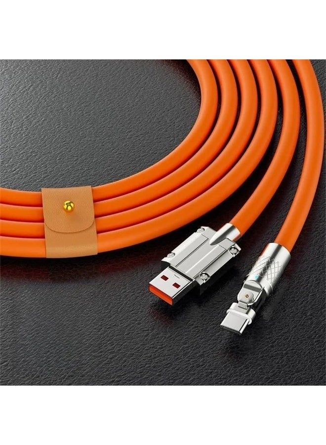 180 Degree Rotating Fast Charging Cable USB to Type-C Right Angle Head for Mobile Phones and Data Transfer 2 Meter Length 120W Thick Flexible Corrosion Resistant Wire Suitable for Gaming and Car Use - Image 3