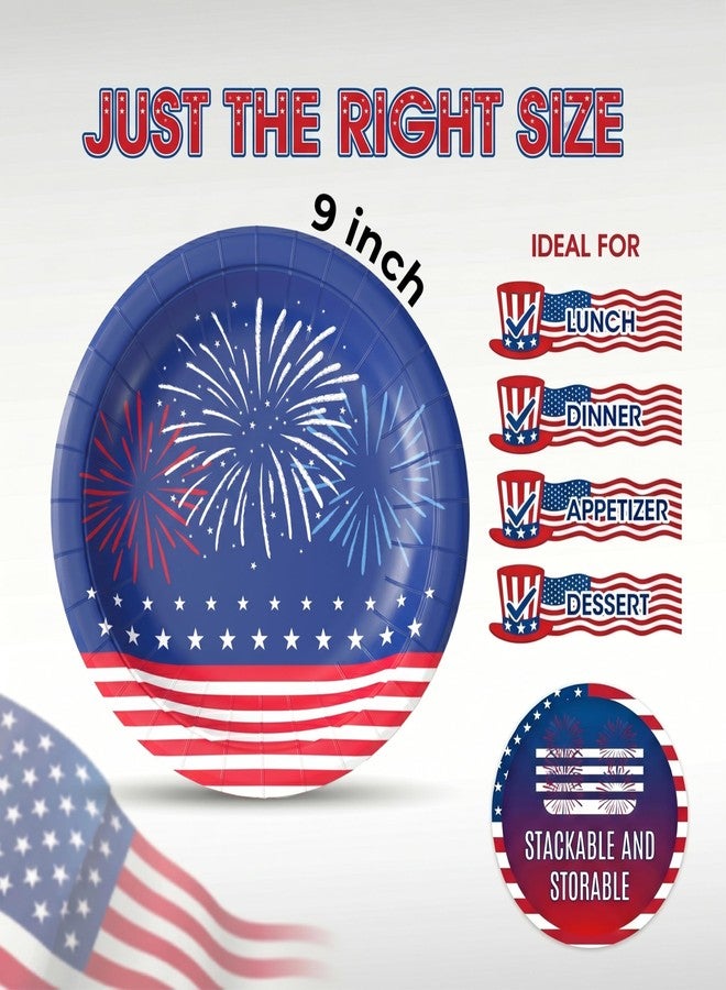 Party Solids 4th of July Plates, 9-Inch 4th of July Paper Plates, Patriotic Paper Plates for Patriotic Party Supplies, 60 Pieces, Heavy Duty 350 GSM, American Flag Design - Image 2