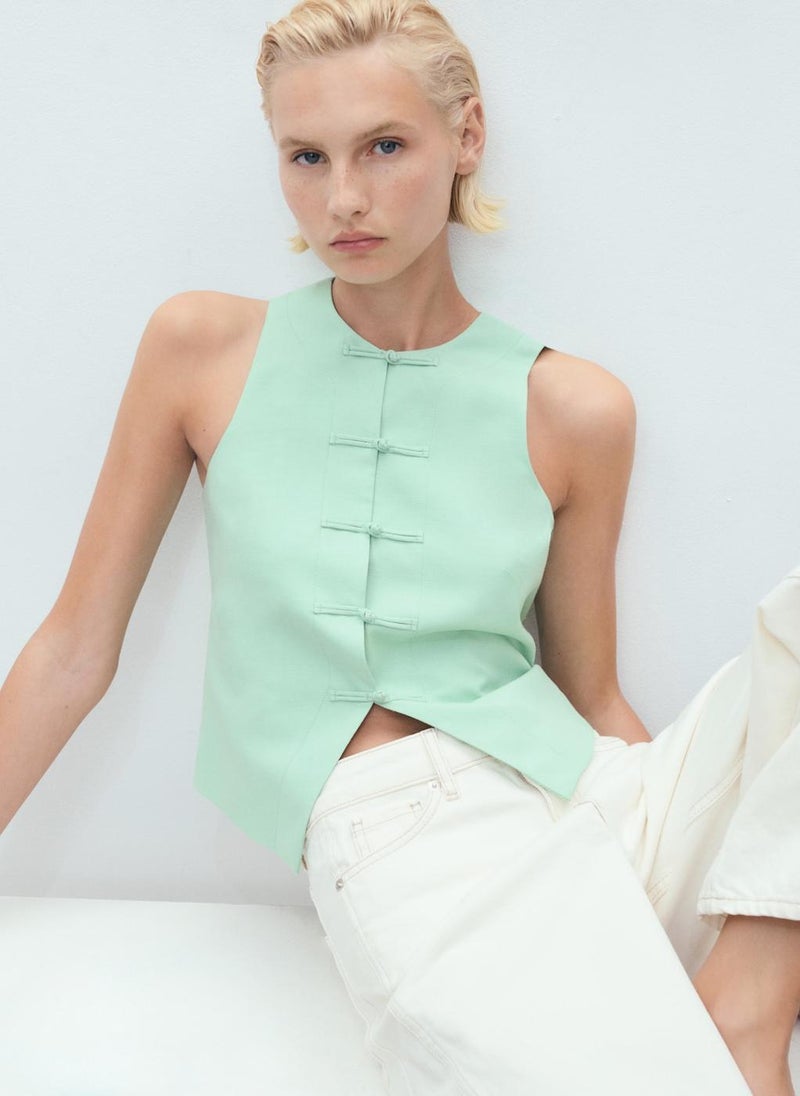 MANGO Linen-Blend Suit Waistcoat  - Image 3