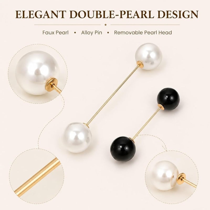 Chuangdi 4 Pieces White Black Sweater Shawl Clip Double Faux Pearl Brooches Safety Pins for Women Girls Clothing Decoration - Image 2