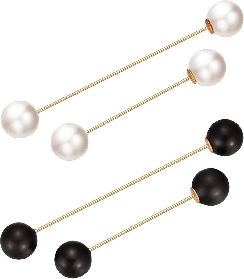 Chuangdi 4 Pieces White Black Sweater Shawl Clip Double Faux Pearl Brooches Safety Pins for Women Girls Clothing Decoration - Image 1