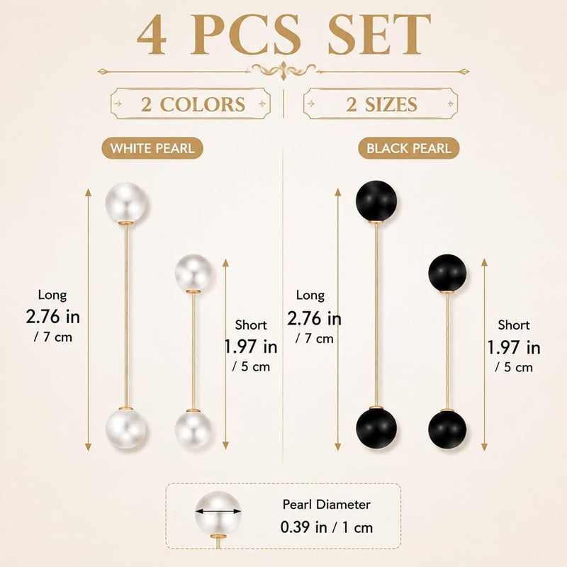Chuangdi 4 Pieces White Black Sweater Shawl Clip Double Faux Pearl Brooches Safety Pins for Women Girls Clothing Decoration - Image 3
