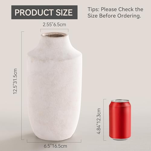 Mitt&Ditt Ceramic Flower Vase, 12.5 inch Tall Off-White Vase, Large Decorative Terracotta Vases, Farmhouse Rustic Pottery Vases for Home Decor, Living Room, Table - Image 2
