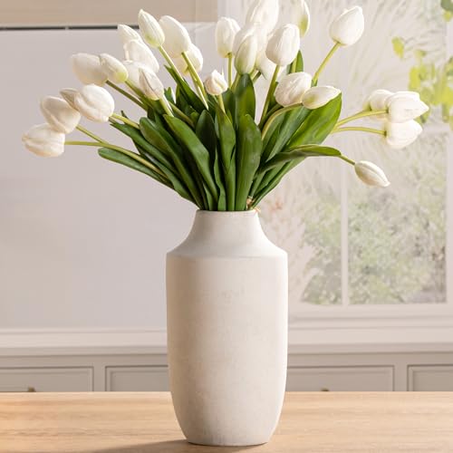Mitt&Ditt Ceramic Flower Vase, 12.5 inch Tall Off-White Vase, Large Decorative Terracotta Vases, Farmhouse Rustic Pottery Vases for Home Decor, Living Room, Table - Image 1