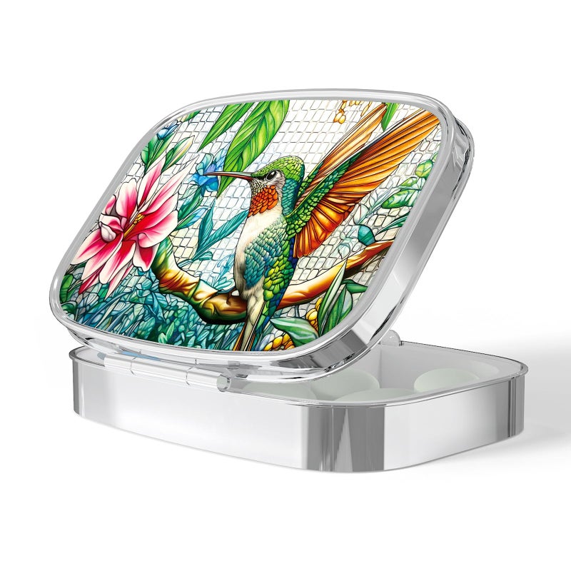 VANCANYOHO Pill Box-2 Compartment Small Pill Case Portable for Pocket & Purse Single Pill Carrier Pill Container to Hold Vitamins Medication Fish Oil and Supplements BPA-Free(Hummingbird) - Image 1