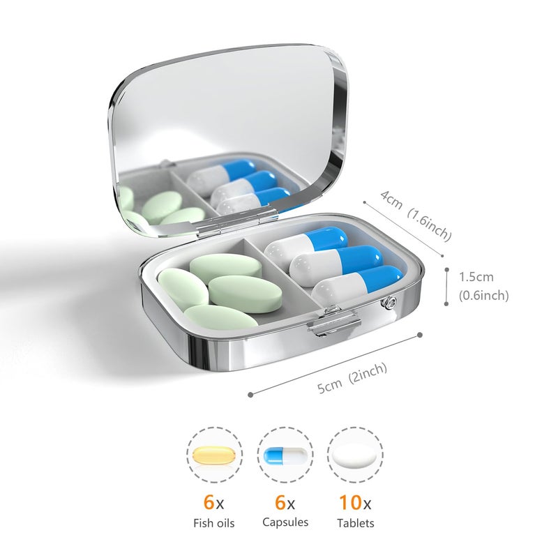 VANCANYOHO Pill Box-2 Compartment Small Pill Case Portable for Pocket & Purse Single Pill Carrier Pill Container to Hold Vitamins Medication Fish Oil and Supplements BPA-Free(Hummingbird) - Image 3