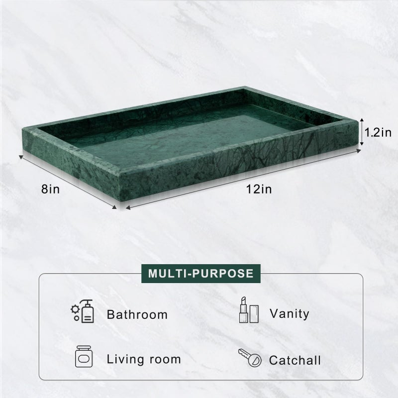 Homaura Marble Bathroom Tray for Countertop & Home Decor, Natural Decorative Marble Tray for Jewelry & Perfume Organizer, Luxury Stone Vanity Trays for Dresser, Kitchen Counter, 12" x 8", Green - Image 3