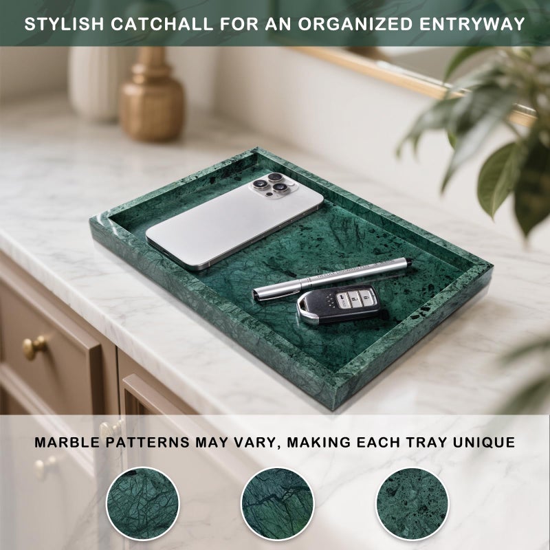 Homaura Marble Bathroom Tray for Countertop & Home Decor, Natural Decorative Marble Tray for Jewelry & Perfume Organizer, Luxury Stone Vanity Trays for Dresser, Kitchen Counter, 12" x 8", Green - Image 5