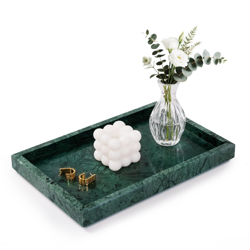 Homaura Marble Bathroom Tray for Countertop & Home Decor, Natural Decorative Marble Tray for Jewelry & Perfume Organizer, Luxury Stone Vanity Trays for Dresser, Kitchen Counter, 12" x 8", Green - Image 1