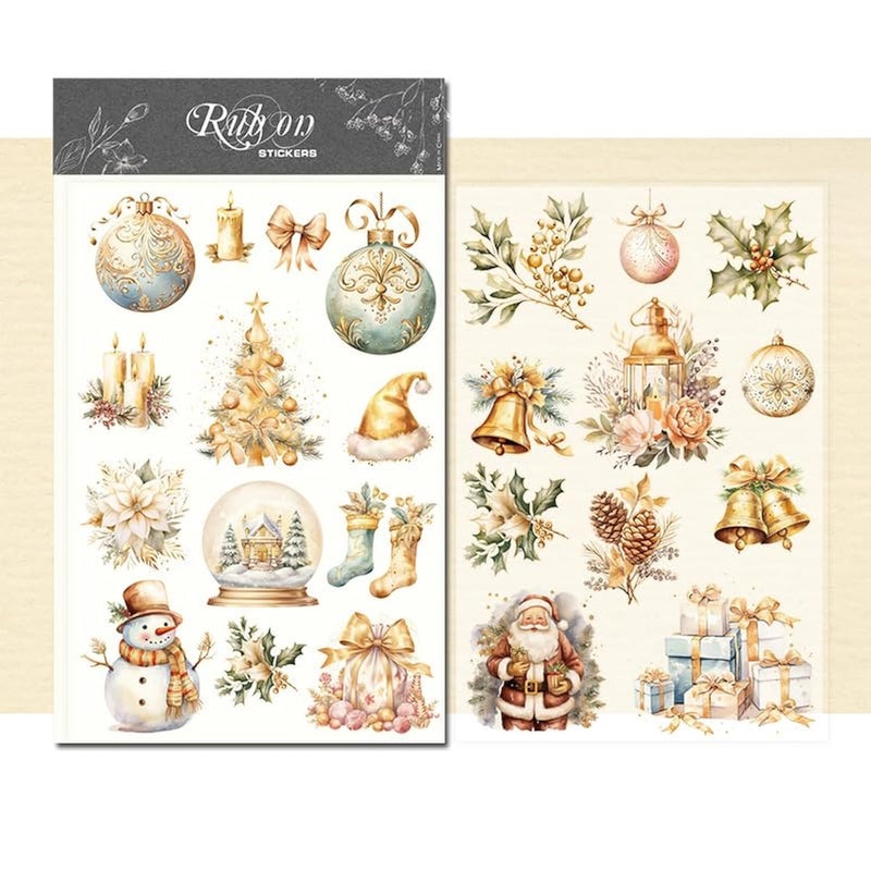 CATaireen Rub On Transfers Stickers 2 Sheets for Crafts Cloth Glass Acrylic Wood Furniture Small Vintage Junk Journal Supplies Scrapbooking Items Christmas Thanksgiving Golden Christmas - Image 3