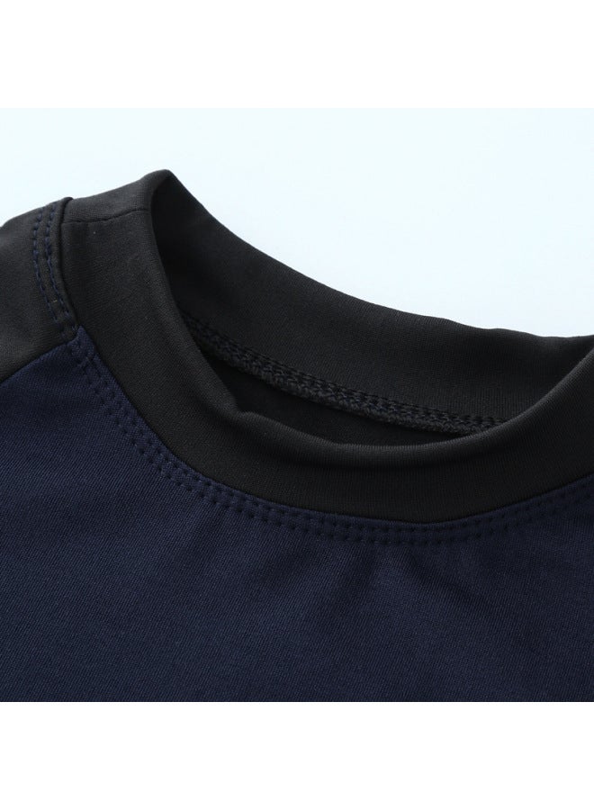 إسكدنيا ملابس سباحة للأطفال للأولاد سبليت 2024 نمط احترافي للحماية من الشمس، ربيع حار، لون سادة للأولاد، شورت سباحة - اللون: أزرق كلاسيكي وأسود - - Image 4