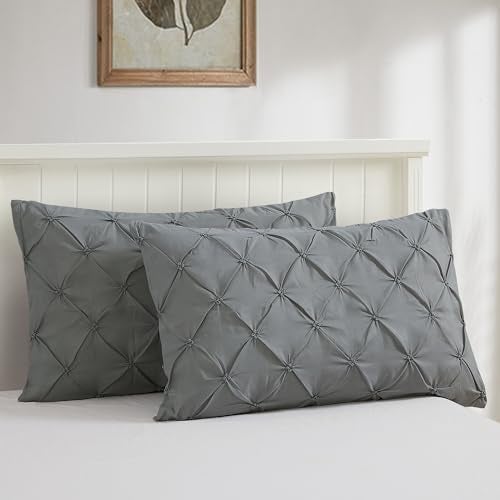 Vaulia Lightweight Soft Microfiber Pillow Shams, Well Crafted Pinch Pleat, King Size (20x36) Grey Color 2 Pack - Image 1