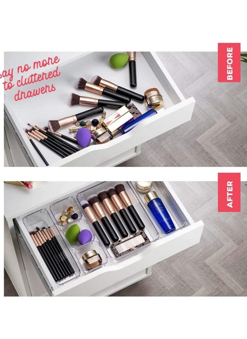 Eworld - 25 piece Clear Plastic Drawer Organizer Tray, Drawer Dividers Storage Bins For Bathroom, Vanity & Accessories Storage, Small & Large Plastic Containers For Makeup, Kitchen & Utensils. - Image 1