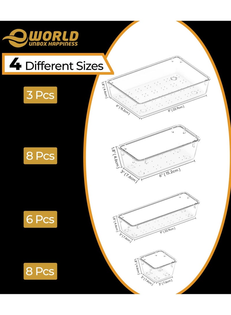 إي وورلد صينية منظم أدراج بلاستيكية شفافة مكونة من 25 قطعة ، وصناديق تخزين فواصل للأدراج للحمام ، وتخزين الغرور والاكسسوارات ، وحاويات بلاستيكية صغيرة وكبيرة للمكياج والمطبخ والأواني - Image 3