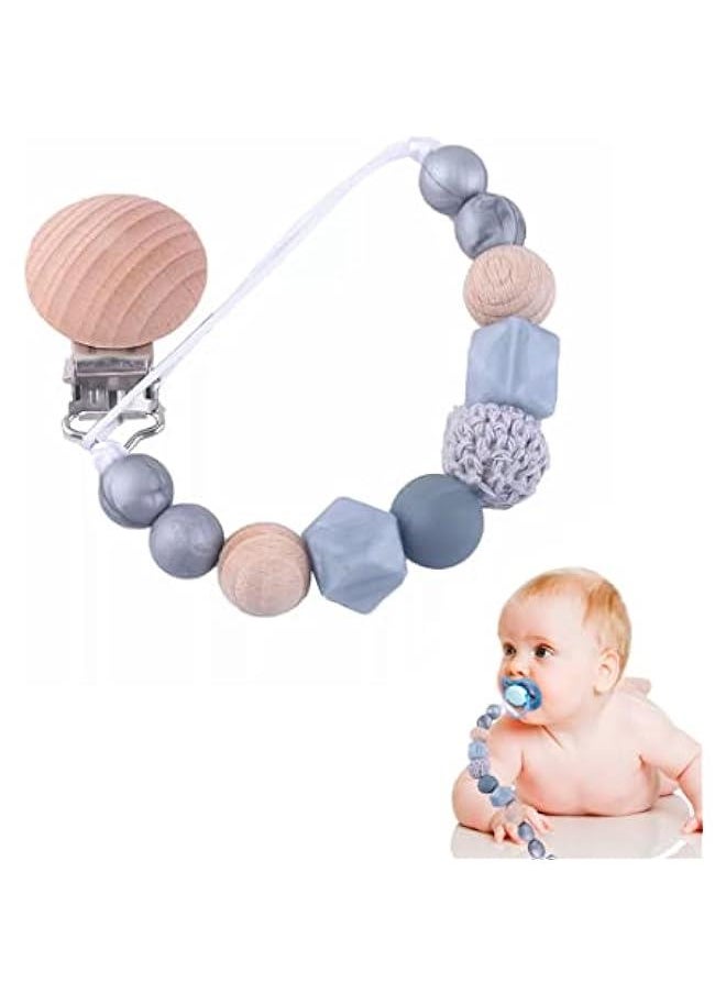 MOXO Pacifier Chain Wooden Pacifier Holder Original  for Babies Sier Grey Pacifier Clip AntiLost Chain for All Pacifiers for Newborn Boys and Girls  - Image 1