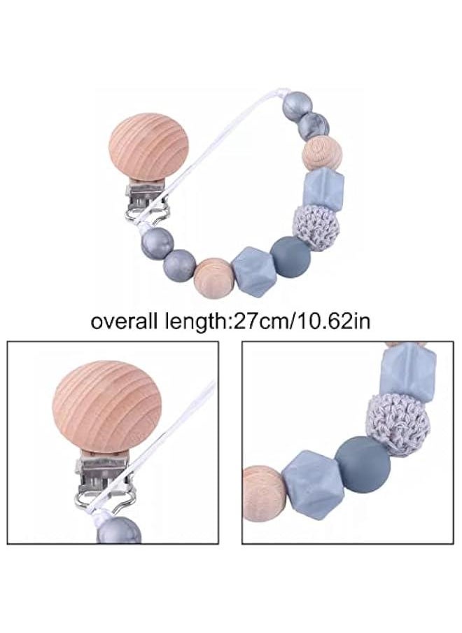 MOXO Pacifier Chain Wooden Pacifier Holder Original  for Babies Sier Grey Pacifier Clip AntiLost Chain for All Pacifiers for Newborn Boys and Girls  - Image 2