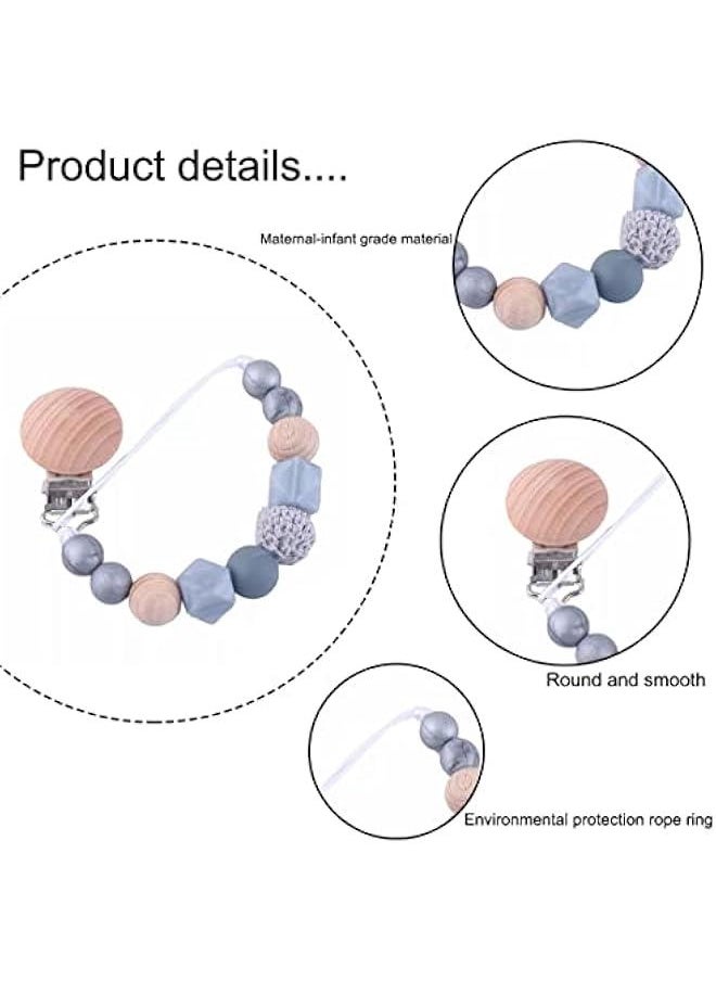 MOXO Pacifier Chain Wooden Pacifier Holder Original  for Babies Sier Grey Pacifier Clip AntiLost Chain for All Pacifiers for Newborn Boys and Girls  - Image 3