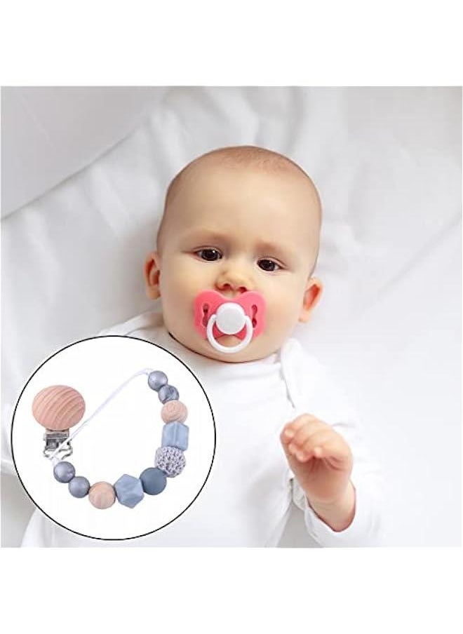 MOXO Pacifier Chain Wooden Pacifier Holder Original  for Babies Sier Grey Pacifier Clip AntiLost Chain for All Pacifiers for Newborn Boys and Girls  - Image 4