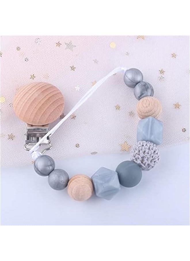 MOXO Pacifier Chain Wooden Pacifier Holder Original  for Babies Sier Grey Pacifier Clip AntiLost Chain for All Pacifiers for Newborn Boys and Girls  - Image 5