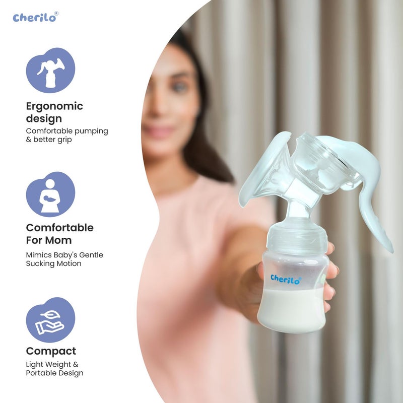 Cherilo Manual Breast Milk Pump for Feeding Mothers With Strong Leak free Natural Suction, BPA Free, Soft & Gentle - Image 2
