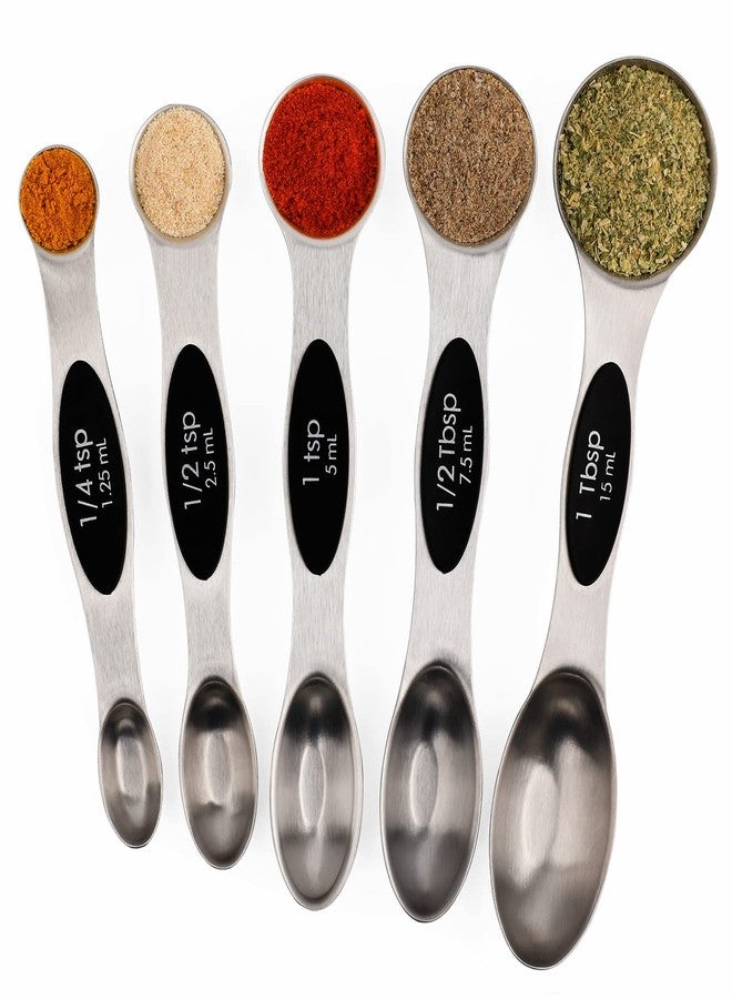 forkmannie Magnetic Measuring Spoons Set of 5 Stainless Steel Dual Sided Stackable Teaspoon for Measuring Dry and Liquid Ingredients - Image 1
