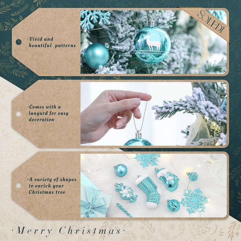 SOLEDI Light Blue Ornaments for Christmas Tree,128 pcs Christmas Ball Ornaments,Christmas Tree Decorations Set Shatterproof for Xmas Tree Decor, Gift Package with Reusable Hand - Image 3
