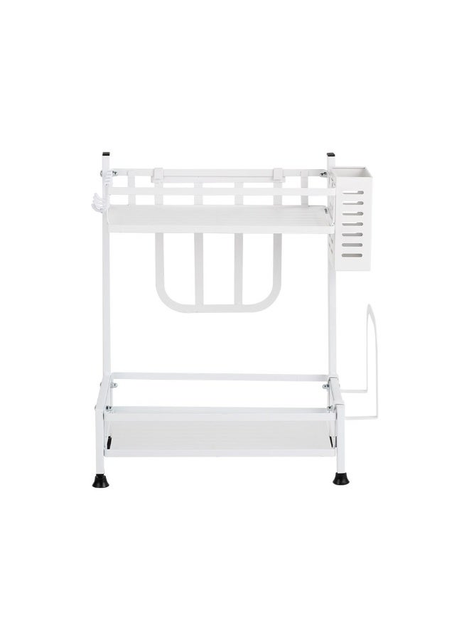 Atticus رف توابل أتيكوس ذو طبقتين مع حامل أدوات تخزين أنيق على السطح للتوابل والصلصات وأدوات المطبخ تصميم موفر للمساحة أبيض 32.5x20x40 سم - Image 2